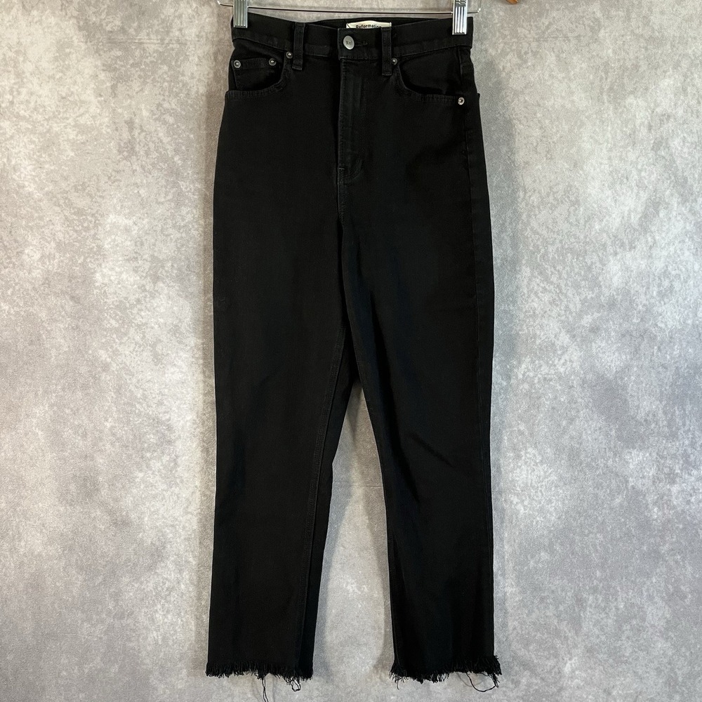 Reformation Audrey High Straight Jeans Womens 23 Black Raw Hem Denim